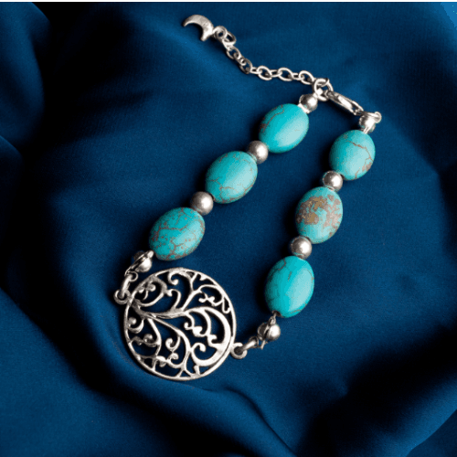 Turquoise Stone Bracelet with decorative Pendant- 1208