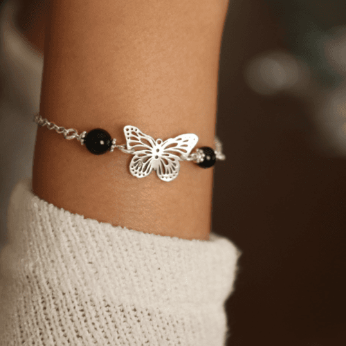 Butterfly Bracelet with Dark Brown Stone- 1186