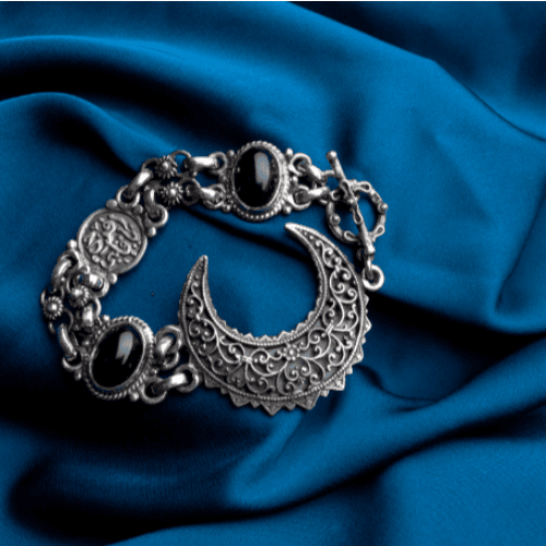 Crescent bracelet "rejoice, my heart" with black Stones- 1221