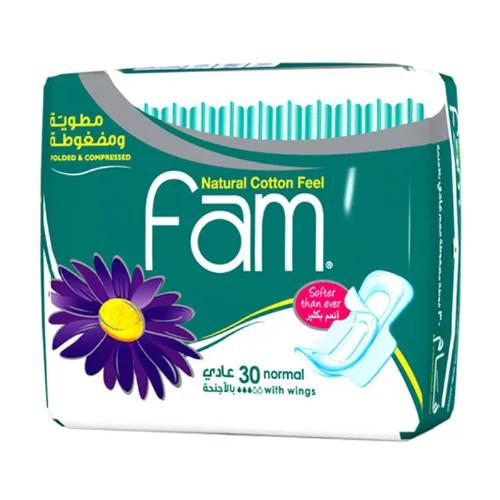 Fam Natural Cotton Feel Normal Pads With Wings 30 Pcs