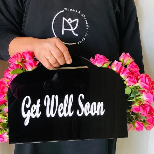 01 Black Acrylic With get well soon and fresh flower