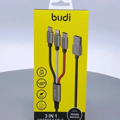 Budi 3 In 1 Charging Cable Tpe-c, Micro & Tighting Ports 1m