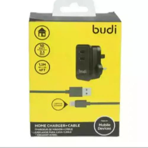 Budi Home Charger + Lighting Cable 1.2m With 2 Ports Usb