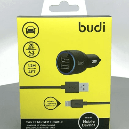 Budi Car Charger + Lighting Cable 1.2M (20W 4.2A)