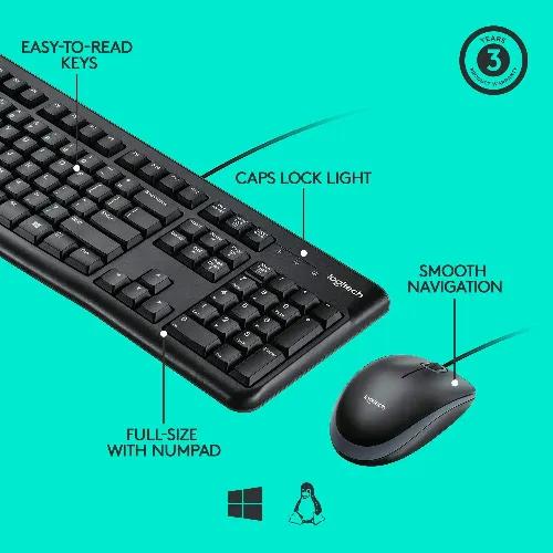 Logitech Arabic Plug & Play Usb Keyboard & Mouse (Mk120)