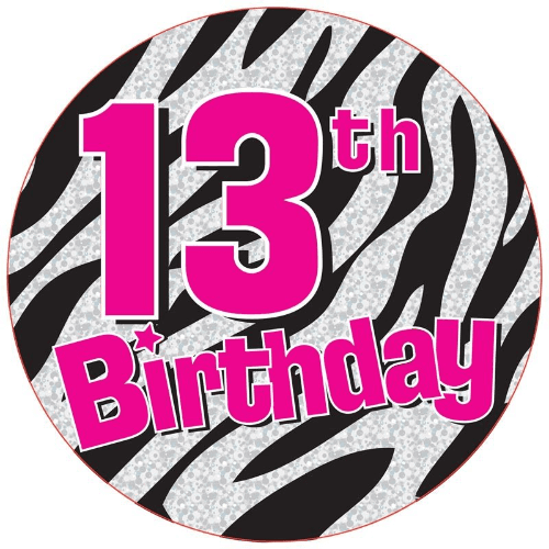 13th Birthday Zebra Jumbo Badge