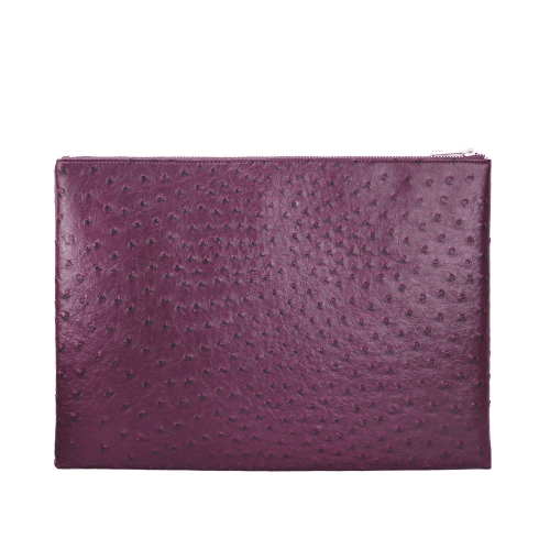 Marron Embossed Ostrich Leather Folder