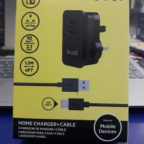 Budi Home Charger + Type-c Cable 1.2m With Two Port Usb