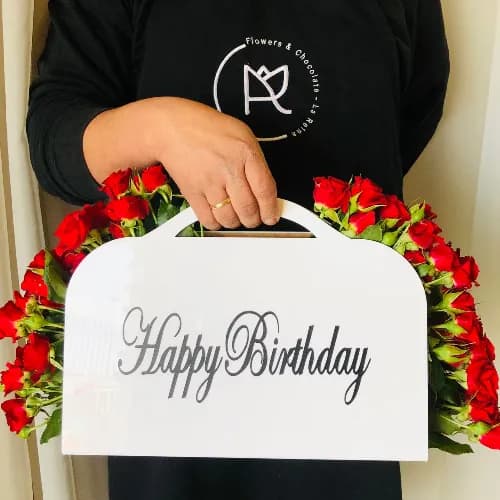 03 Acrylic White Bag With fresh flower and Happy Birth Day