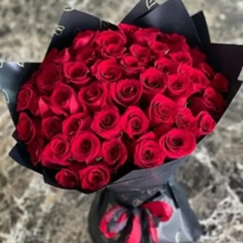 50 Red Roses In Black Wrapping