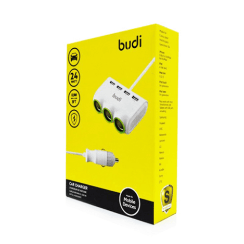 Budi 24w 3ft Car Charger Socket With 4 Usb Ports With 0.9m M8j650