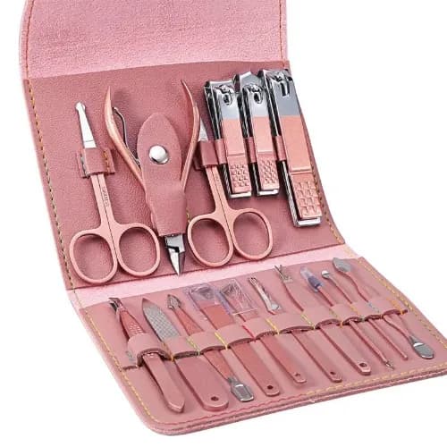 Stainless Steel Grooming Tools Set - 16 Pcs- Pink Colour