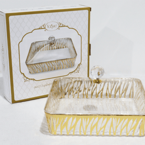 Square Acrylic Candy Box With Cover 27.2*27.2 cm Transparent & Gold 02-947