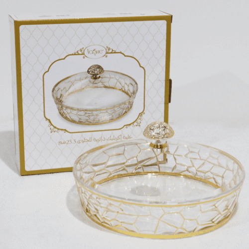 Round Acrylic Candy Box 25.5*25.5 cm Transparent & Gold Mushroom Design 02-960