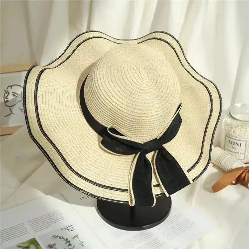 Summer Hat With Black Bow ( Beige)