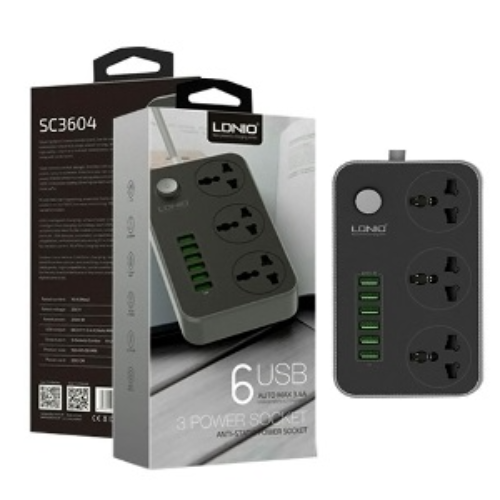 Ldnio Sc 3604 Power Extension, 6 Usb Ports, 3.4A And 3 Sockets