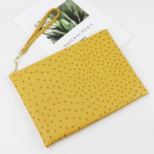 Vegan Animal Print Leather Clutch Handbag - Yellow