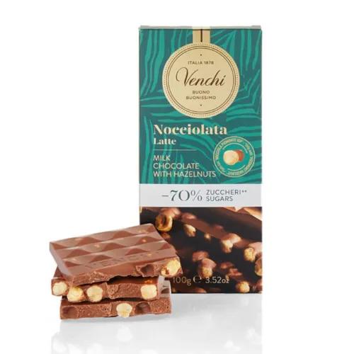 Venchi Milk Chocolate Hazelnut Bar -70% Sugars 100g