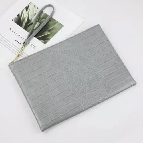 Vegan Animal Print Leather Clutch Handbag - Gray
