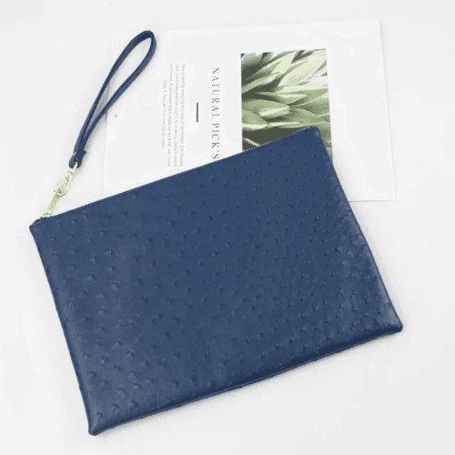 Vegan Animal Print Leather Clutch Handbag - Navy Blue