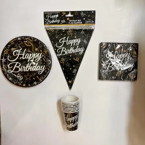 Happy Birthday Black Set Of 4