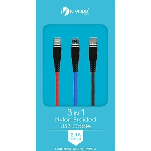 NYORK 3IN1 NYLON BRAIDED USB CABLE