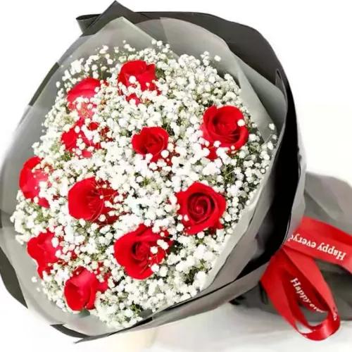 11 Red Rose Gypso Bouquet