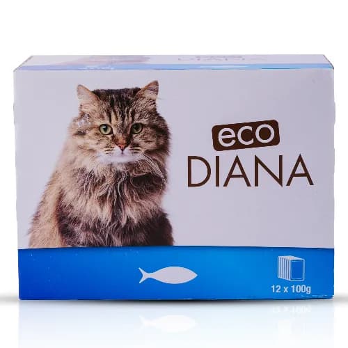 Eco Diana Complete Food For Cats, 12 Pouches Of 100G, Chunks With Fish In Gravy