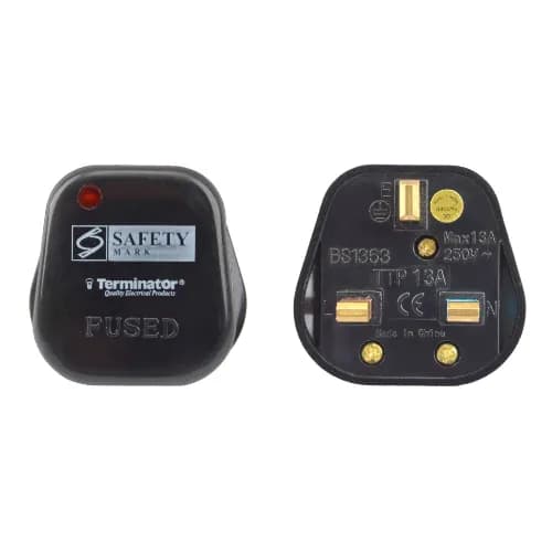 Terminator UK Top Plug 13A with Fuse and Indicator (Black)