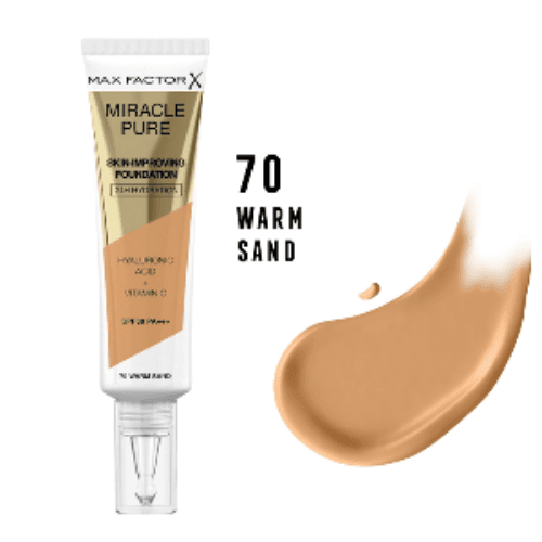 Max Factor Miracle Pure Skin Improving Foundation 24 H Hydrating Hyaluronic Acid Vitamin C Spf 30 No 70 Warm Sand