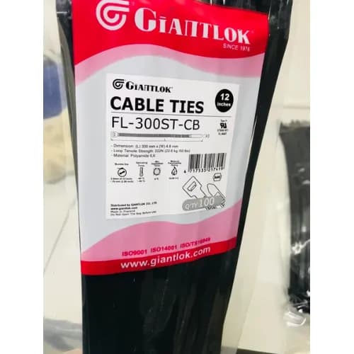 Giantlok Cable Tie 300x4.8mm Black - 100 Pcs