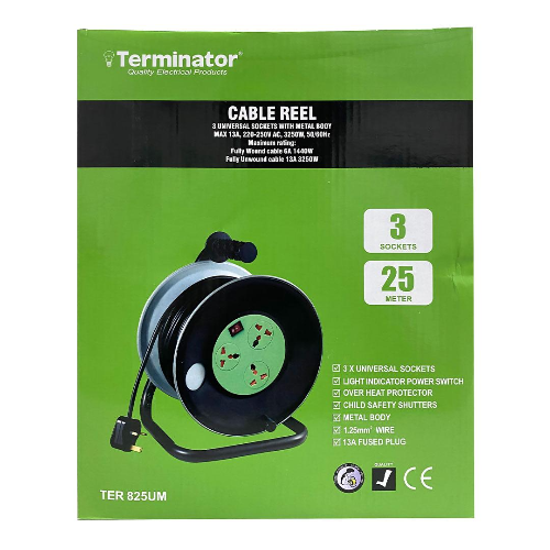 Terminator 3 Way Universal Extension Reel Socket 25M