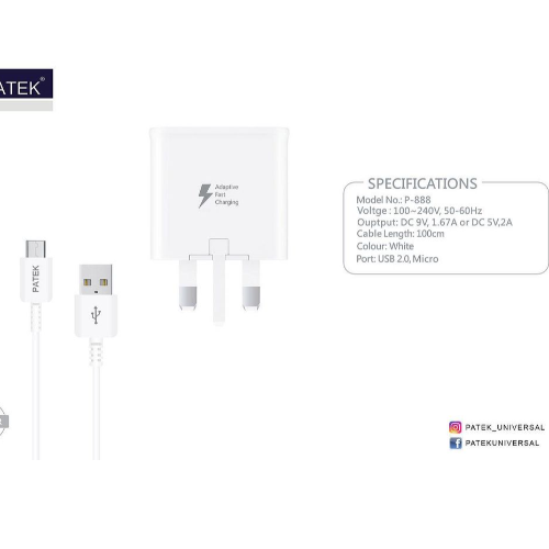 Patek Fast Adaptor With Micro USB Cable P-888