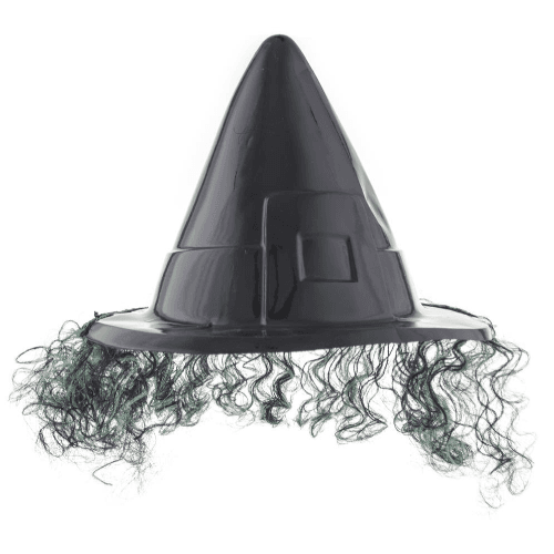 Plastic Witch Hat with Green and Black Hair