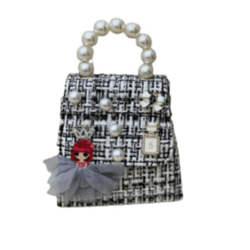 Girls Bag Black Color Pearl Handle