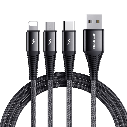 3 in 1 iPhone Android cable 1.2m Black