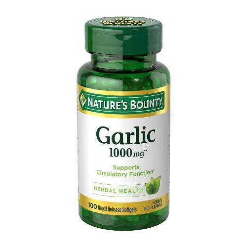 Nature's Bounty 1000mg Garlic Extract Herbal Supplement for Heart & Circulatory Support - GMO free, gluten free, lactose free 100 Softgels