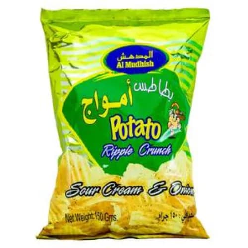 Al Mudhish Chips Potato Ripple Crunch Sour Onion 150Gm