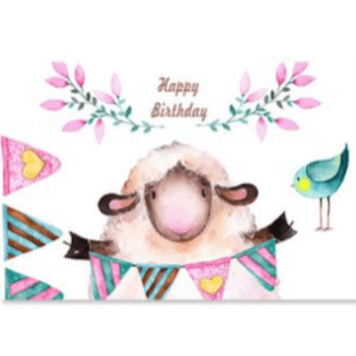 White Happy Birthday Card With Sheep Design