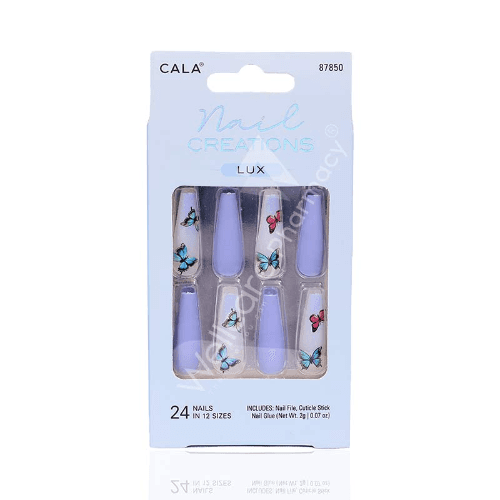Cala Nail Creations Lux Long Coffin Blue Butterfly Nail Kit-87850   