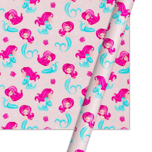 Pink Gift Wrapping Paper With Mermaid Design