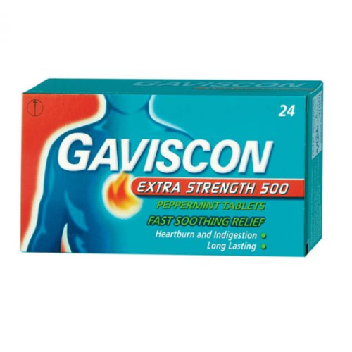 Gaviscon Extra Strength 500 Peppermint Tablets - 24'S