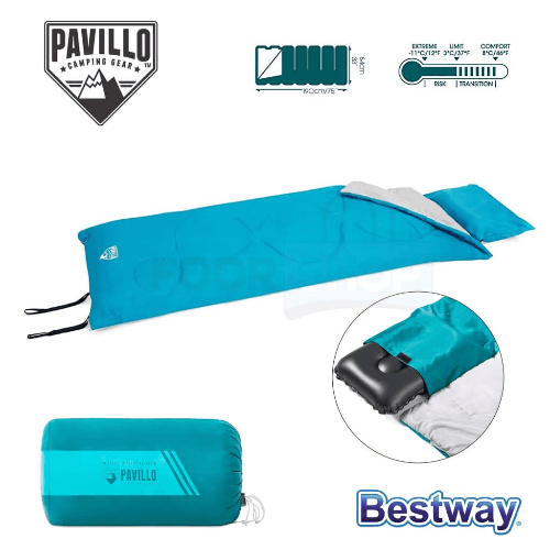 Sleeping Bag 1.90 M X 84 Cm with an Inflatable Pillow for Extra Comfort with bag  (Blue)