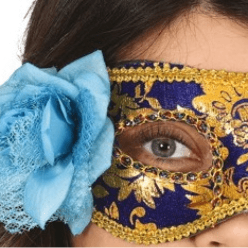 Blue and Gold Eye Mask with Flower