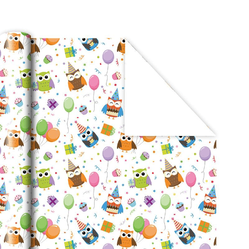 White Gift Wrapping With Owl Design