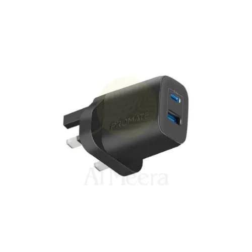 Promate Wall Charger 15.5W With Usb-C/Ports Black