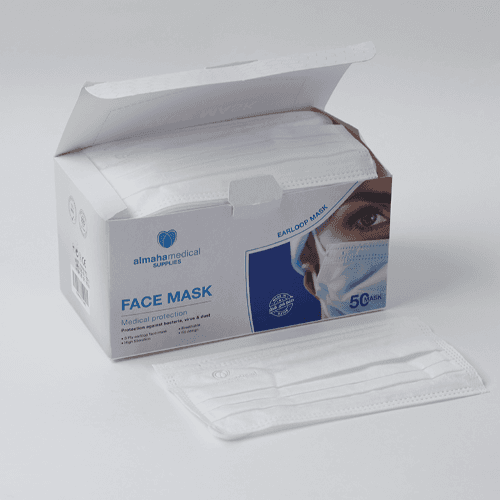 Surgical White Face Mask Earloop 50'S