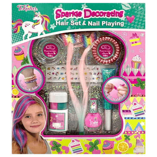 Tokidas Girls Sparkle Decorating Hair Set And Nail Playing