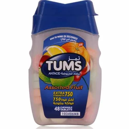 Tums Antacid Assorted Fruit Chewable Tablets 48'S