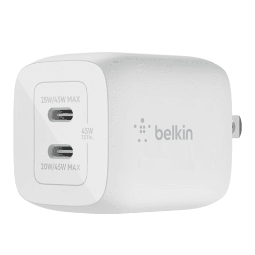 Belkin 45w Dual USB-C Gan Wall Charger With Pps  White